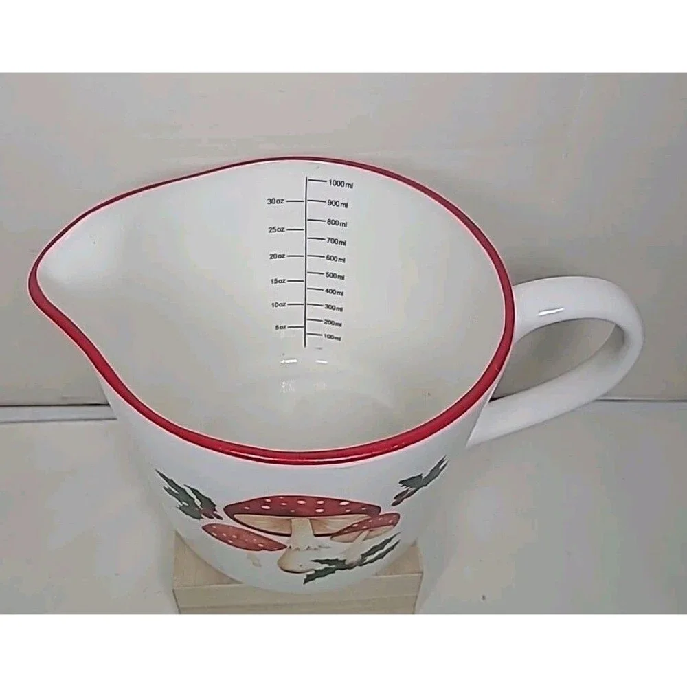 The Bake Shop Mushroom Holly Ceramic Liquid Pouring MEASURING CUP holiday
